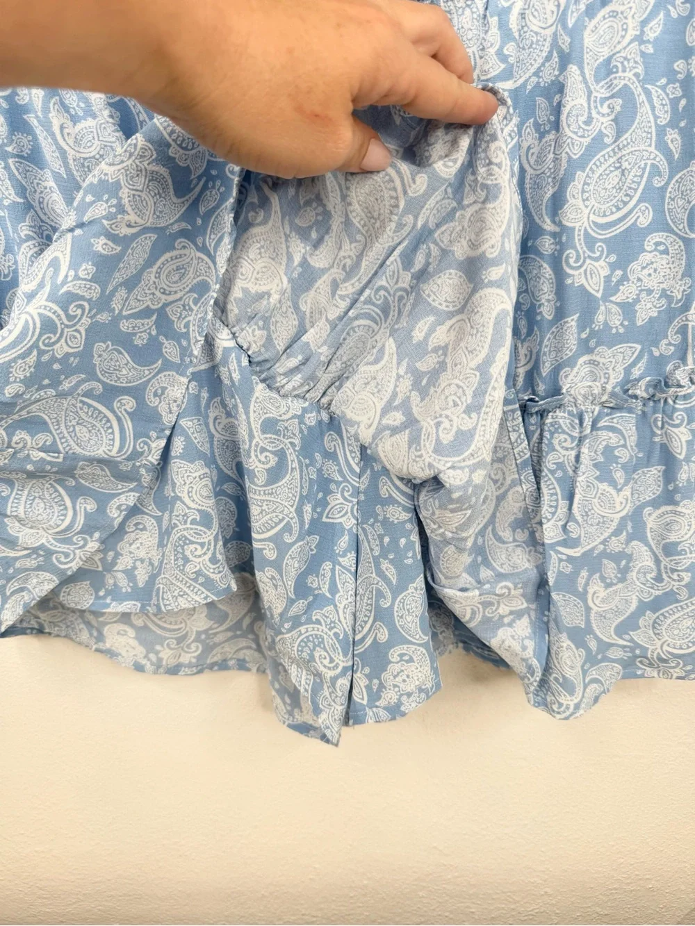Zara Skort Womens L Blue & White Paisley Ruffle Tiered Mini Built-In